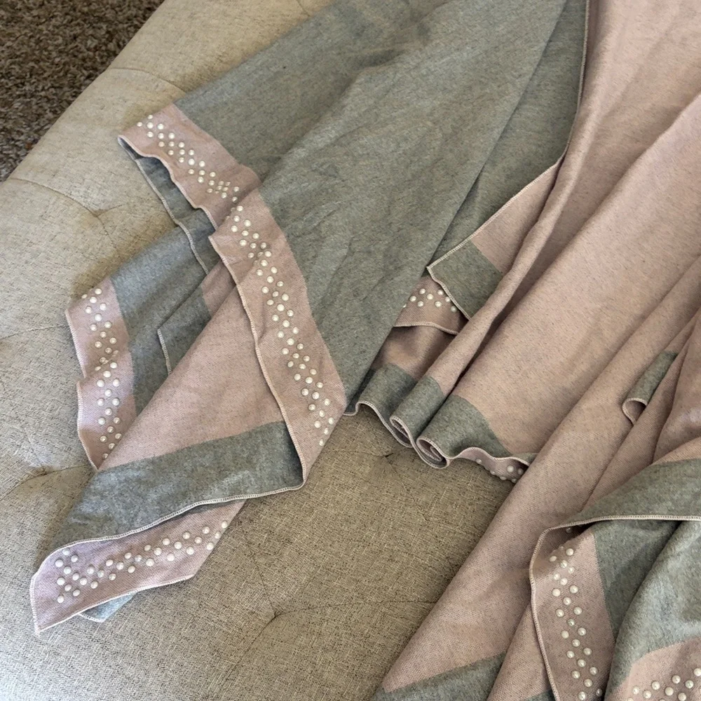 Heather Gray and Blush Stud-Trim Draped Wrap